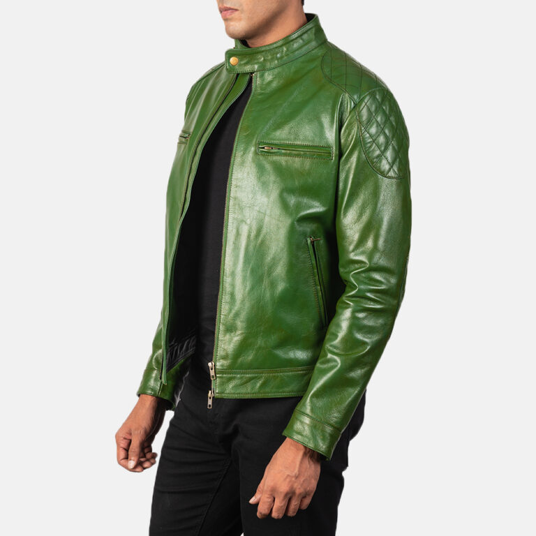Mens Gatsby Green Leather Biker Jacket6123-3-1568635925475